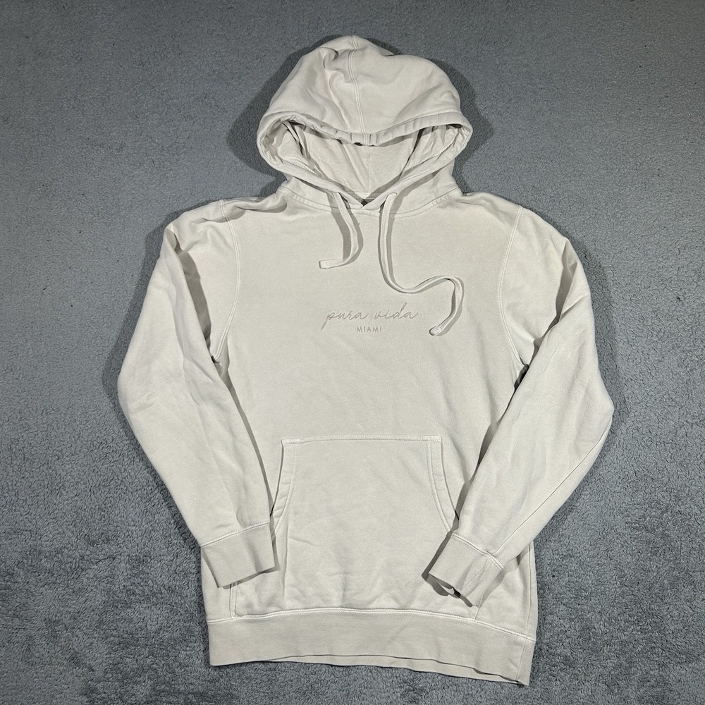 Pura Vida Miami Pullover Hoodie Beige Embroidered Logo Women's Small #1885